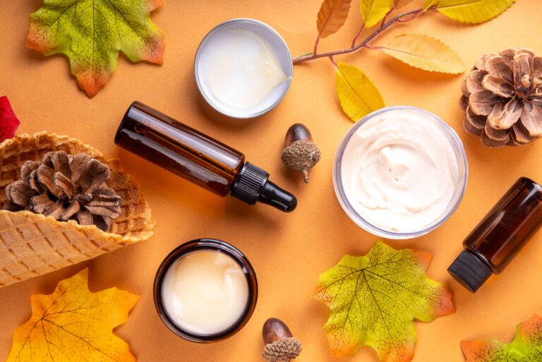Autumn cosmetics skin care, basic beauty care for fall season
